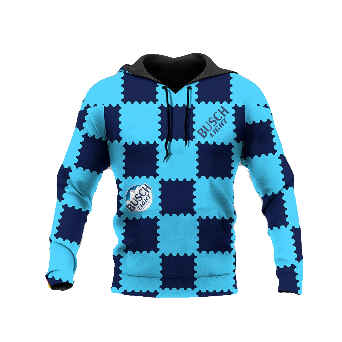 Busch Light Hoodie Busch Light Beer Gingham Pattern Hoodie Blue Unisex