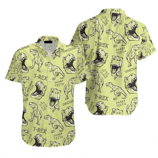 NoClaws Dinosaur Hawaii Shirt T-Rex Dinosaur Sharp Teeth Pattern Hawaiian Shirt Green Unisex