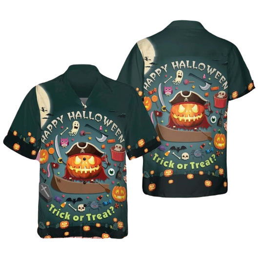 NoClaws Halloween Hawaii Shirt Happy Halloween Trick Or Treat Pattern Hawaiian Shirt Gray Unisex