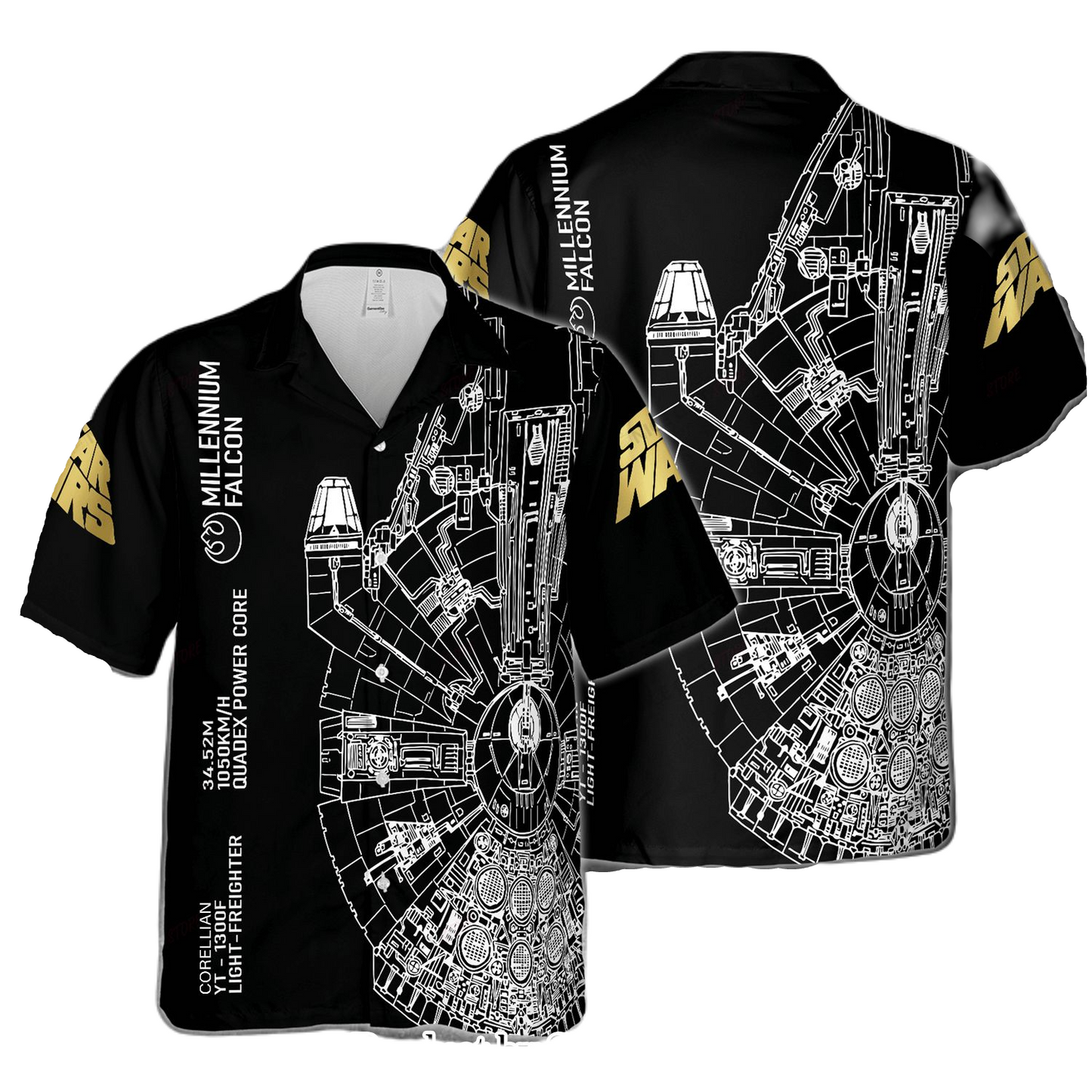 NoClaws Star Wars Hawaii Shirt Star Wars Millennium Falcon Ship Pattern Hawaiian Shirt Black Unisex