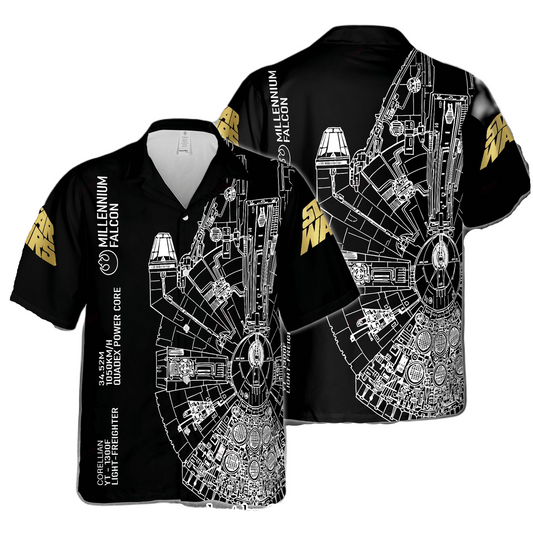 NoClaws Star Wars Hawaii Shirt Star Wars Millennium Falcon Ship Pattern Hawaiian Shirt Black Unisex