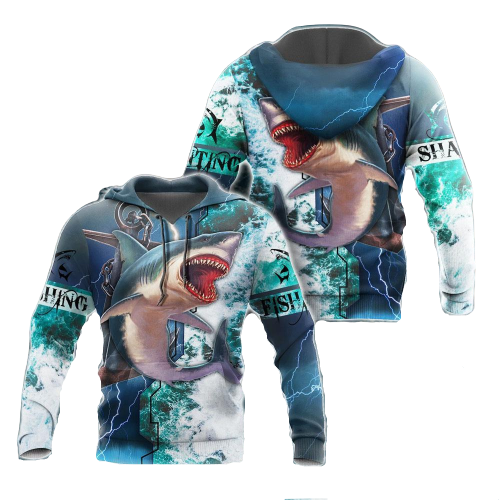 Shark T-shirt Shark Hoodie Shark Fishing Hunting Ocean Blue T-shirt Hoodie Apaprel Adult Unisex Full Size