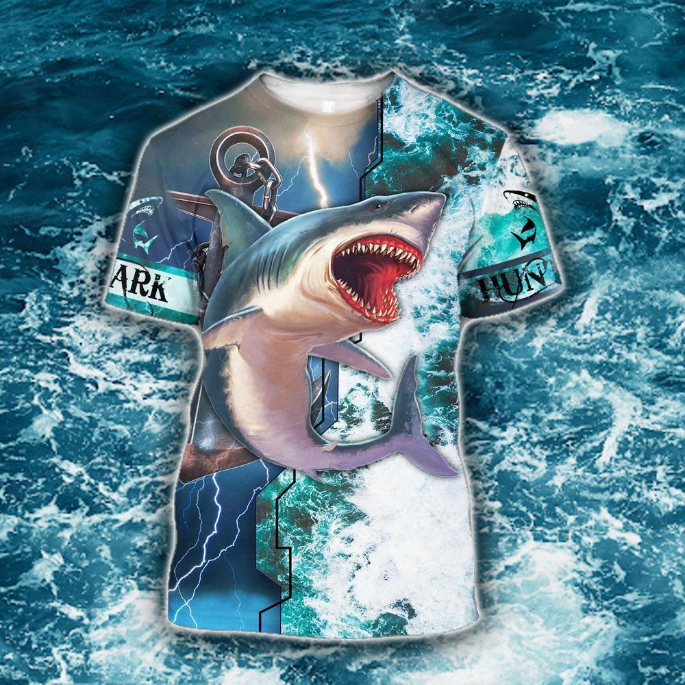 Shark T-shirt Shark Hoodie Shark Fishing Hunting Ocean Blue T-shirt Hoodie Apaprel Adult Unisex Full Size