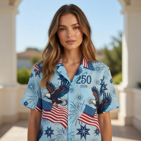America 250 Bald Eagle Light Blue Premium Hawaiian Shirt - 1776-2026 Patriotic Aloha - HW06BFR001