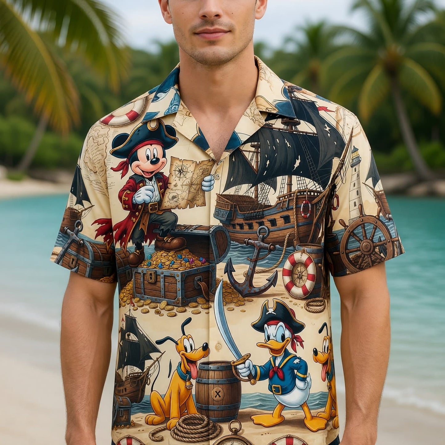 Pirate Mouse Duck Hawaiian Shirt - Adventure Beachwear - HW0K6NGWX