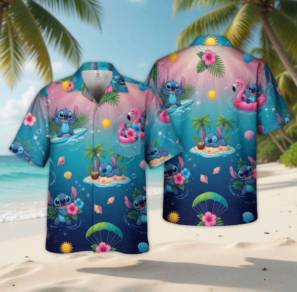 Blue Alien Premium Hawaiian Shirt - Flamingo Ocean Glow - HW1R0VE001