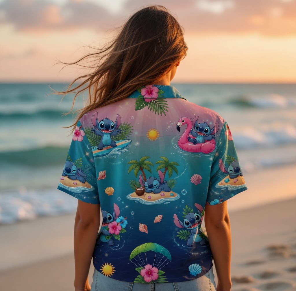 Blue Alien Premium Hawaiian Shirt - Flamingo Ocean Glow - HW1R0VE001
