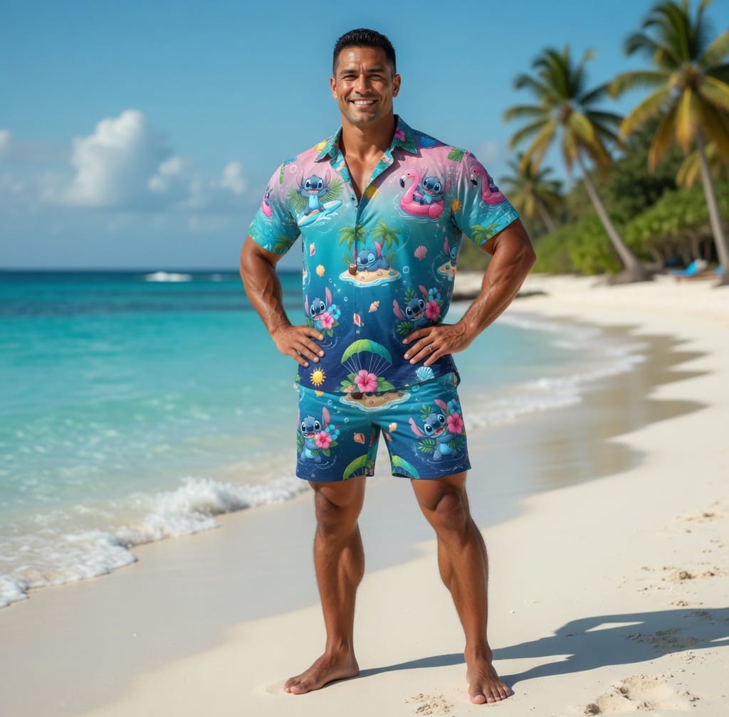 Blue Alien Premium Hawaiian Shirt - Flamingo Ocean Glow - HW1R0VE001