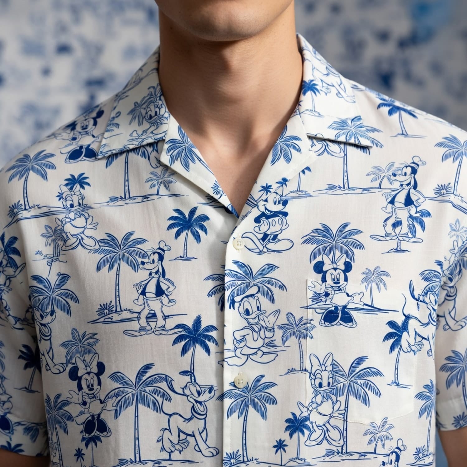 Tropical Toile Hawaiian Shirt - Mouse & Friends Blue Palm Tree - HW3P99XLX