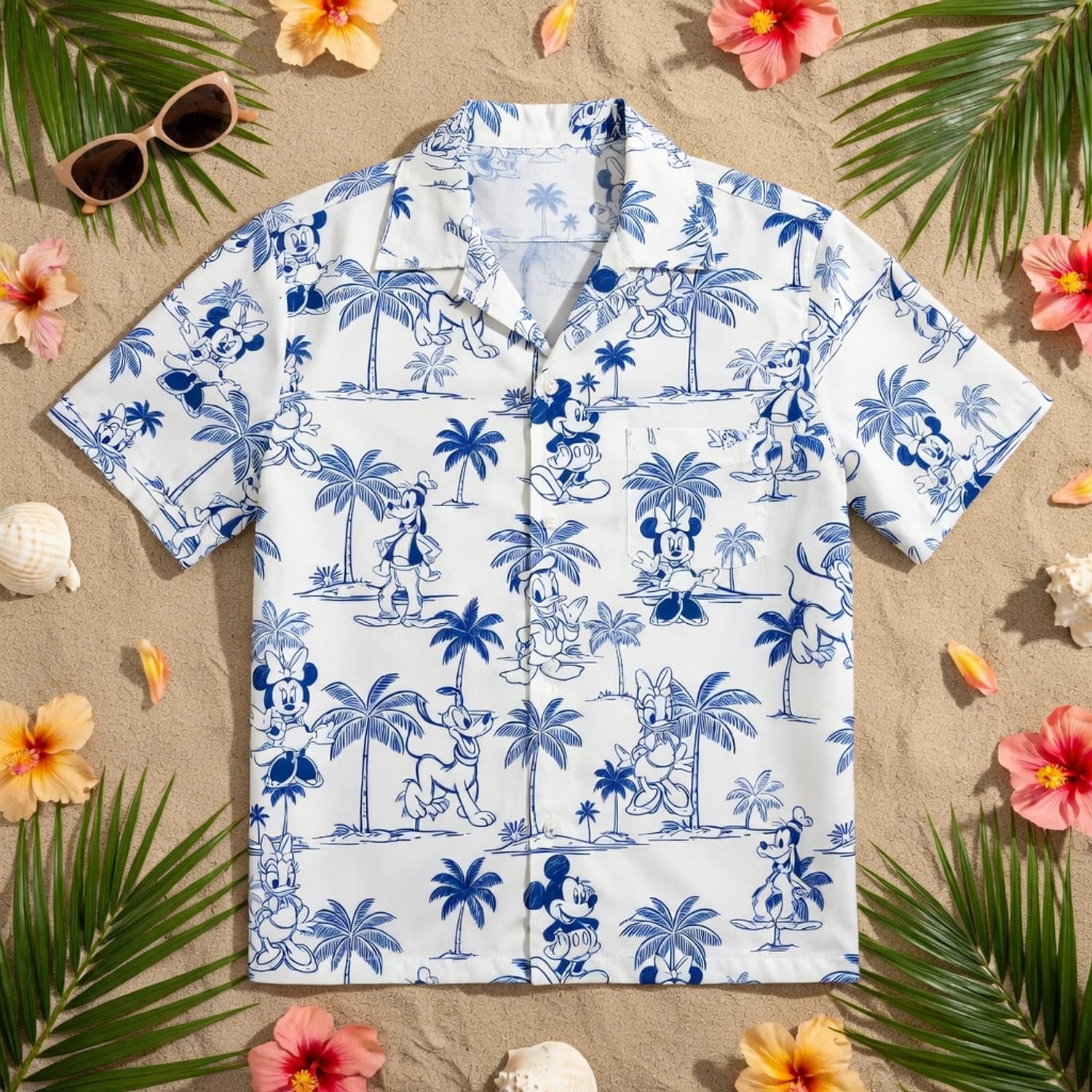 Tropical Toile Hawaiian Shirt - Mouse & Friends Blue Palm Tree - HW3P99XLX