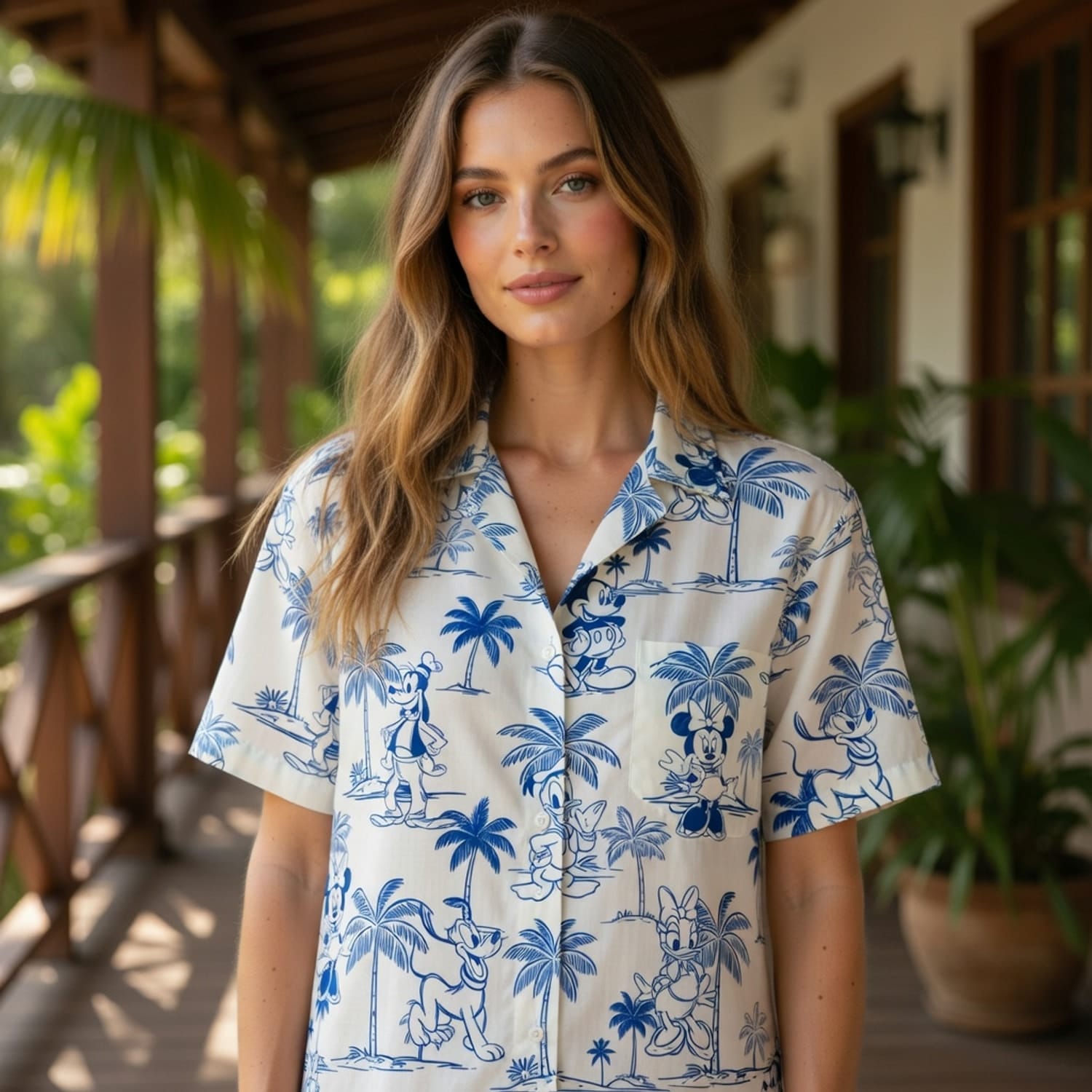 Tropical Toile Hawaiian Shirt - Mouse & Friends Blue Palm Tree - HW3P99XLX