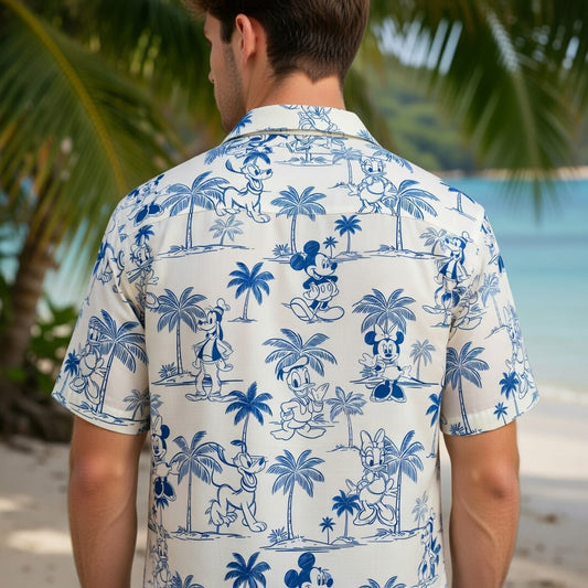 Tropical Toile Hawaiian Shirt - Mouse & Friends Blue Palm Tree - HW3P99XLX