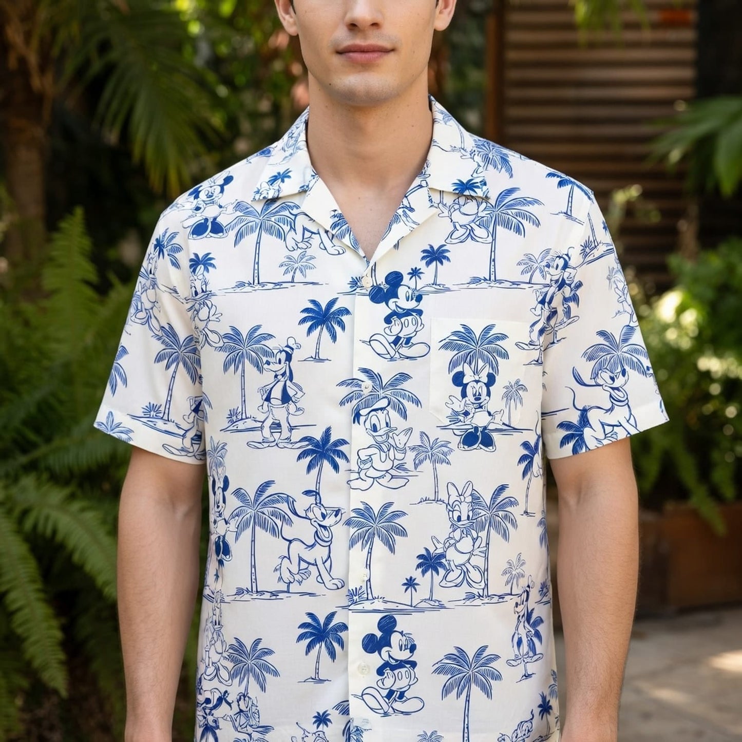 Tropical Toile Hawaiian Shirt - Mouse & Friends Blue Palm Tree - HW3P99XLX