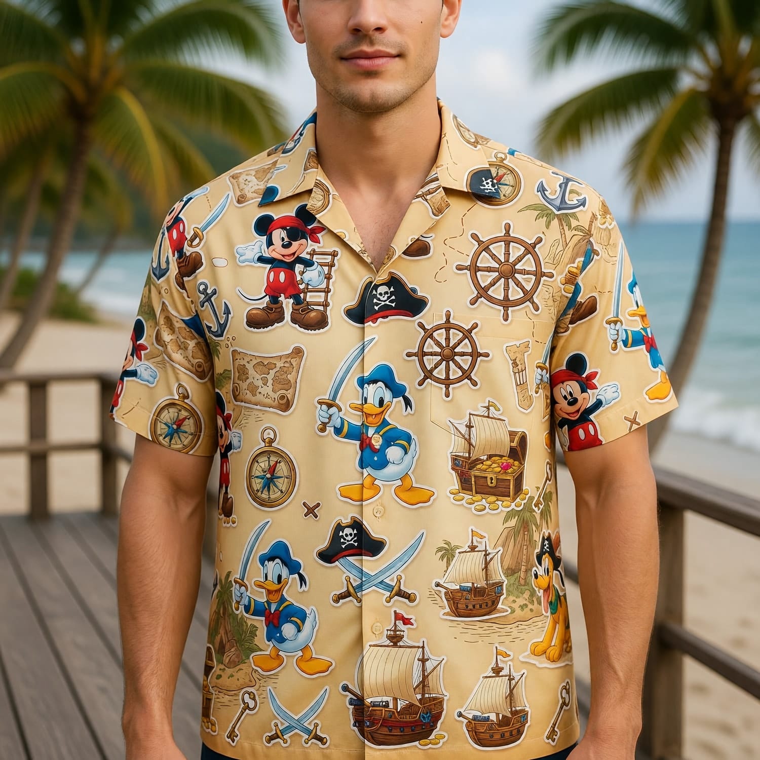 Pirates Hawaiian Shirt - Mouse Duck Silly Dog Pirate Apparel - HW7EWP0GV