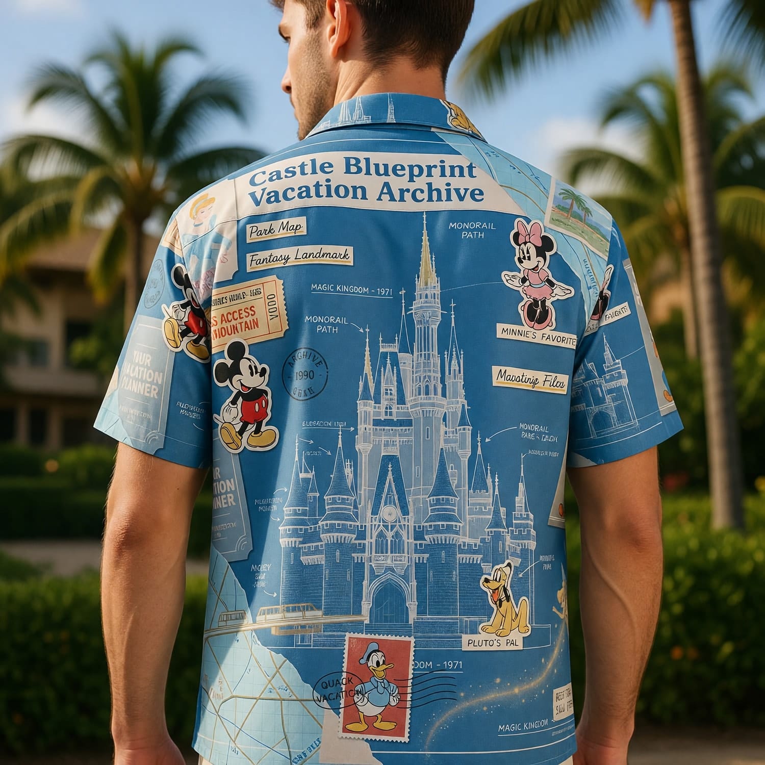 Castle Park Hawaiian Shirt - Vintage Blueprint Archive - HW7K9CHPG