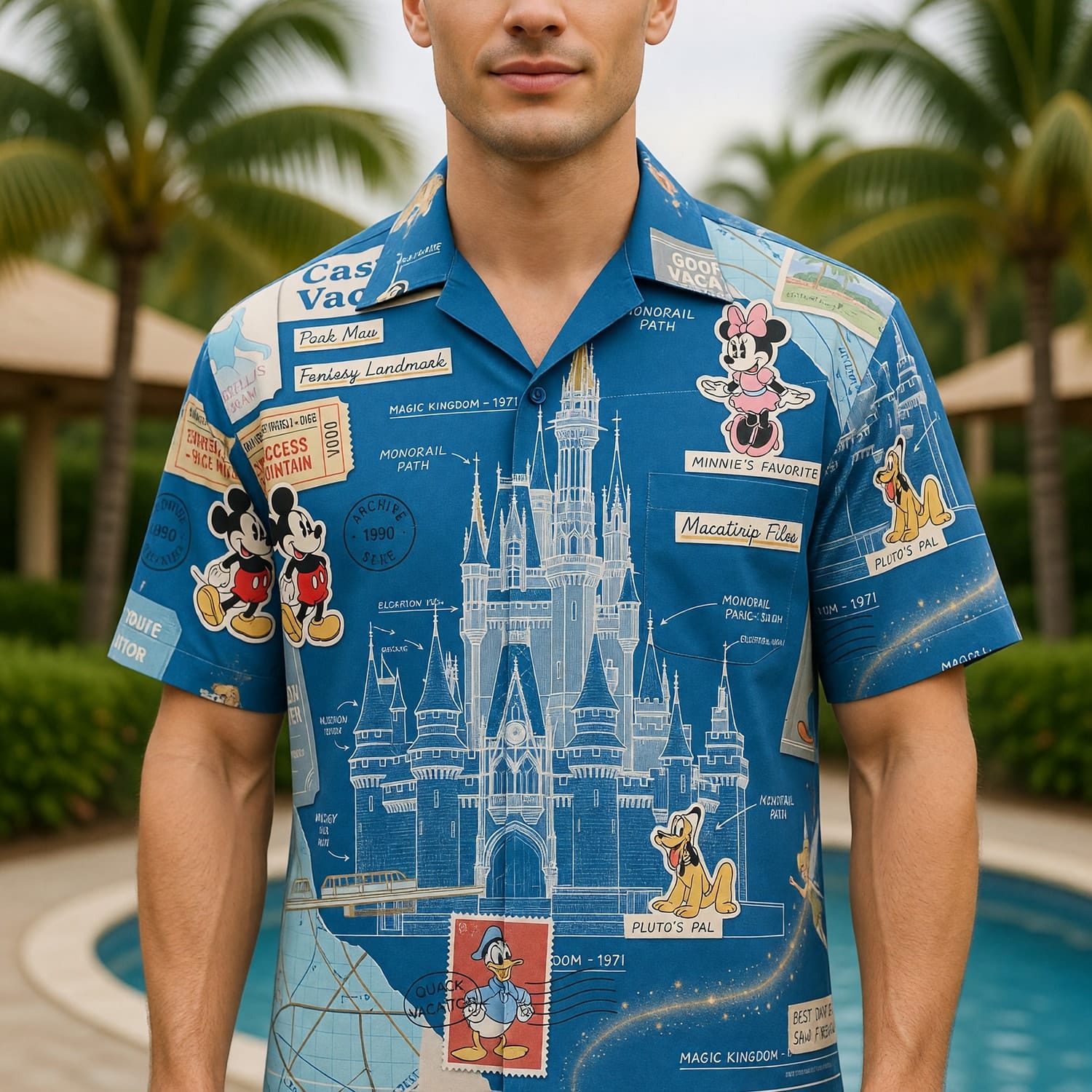 Castle Park Hawaiian Shirt - Vintage Blueprint Archive - HW7K9CHPG