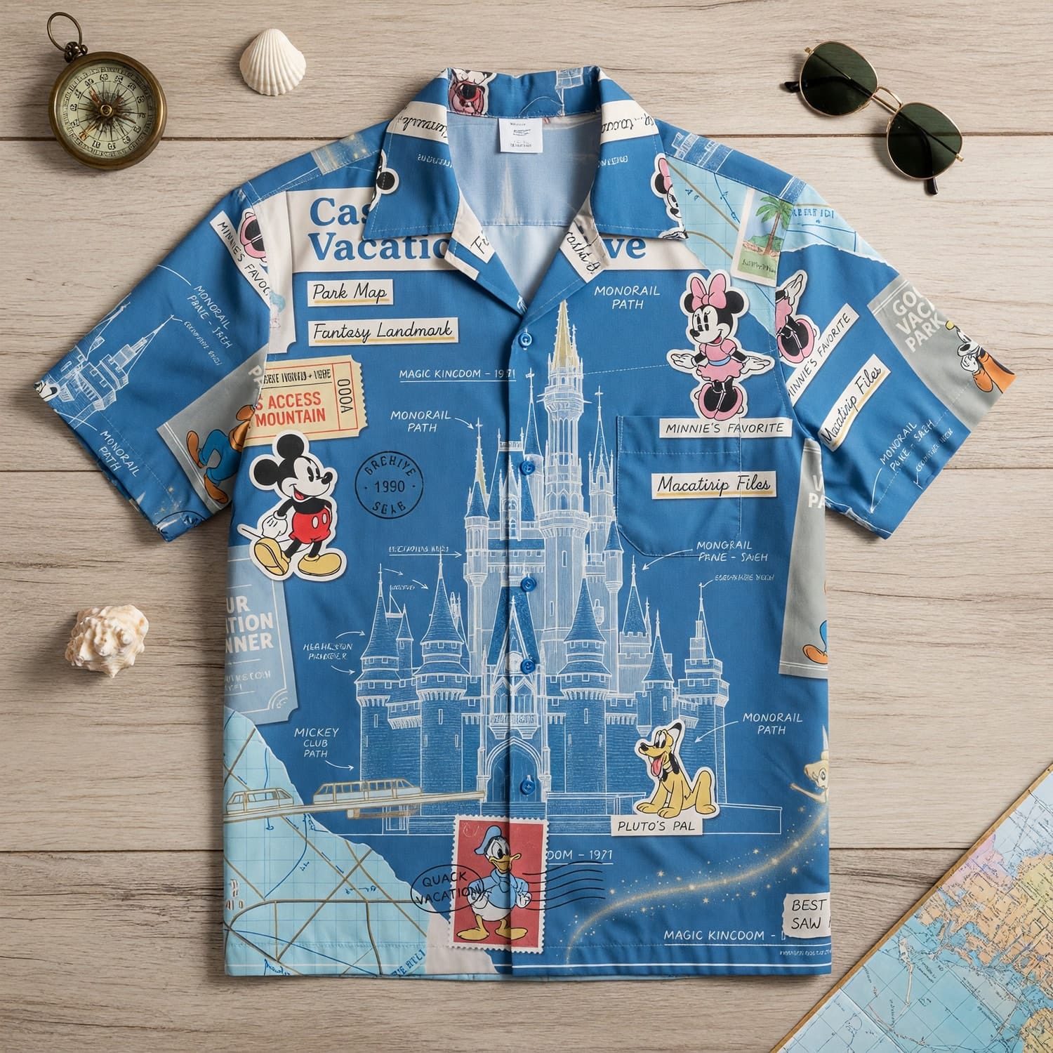 Castle Park Hawaiian Shirt - Vintage Blueprint Archive - HW7K9CHPG