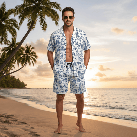 Galactic Aloha Shirt - Blue Tropical Starship Hawaiian - HW970S1001