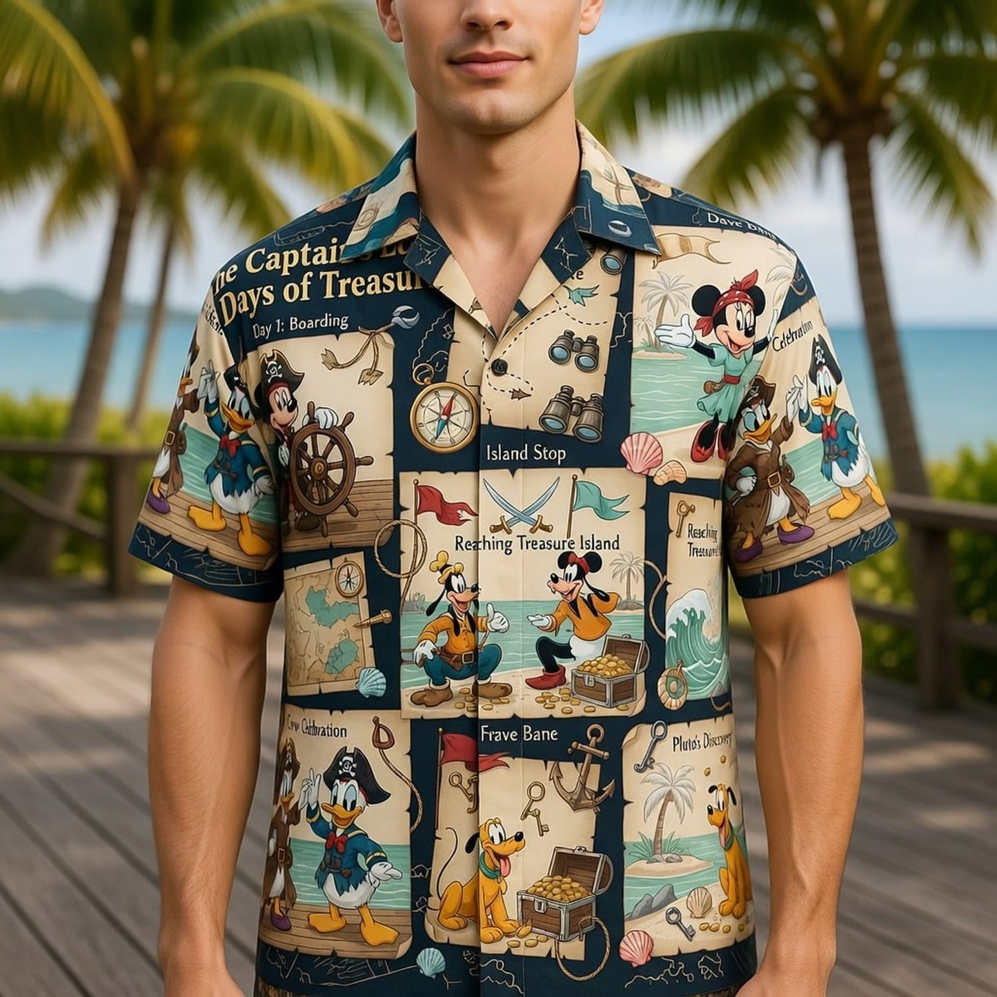Pirate Mouse Hawaiian Shirt - Treasure Island Cartoon Beachwear - HWALT8U7N