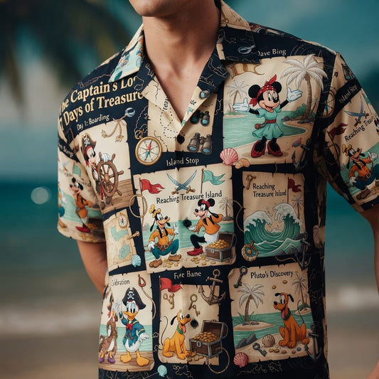 Pirate Mouse Hawaiian Shirt - Treasure Island Cartoon Beachwear - HWALT8U7N