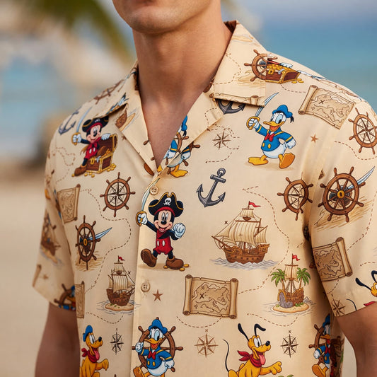 Pirate Mouse Hawaiian Shirt - Cartoon Nautical Map Pattern - HWB47YAPM