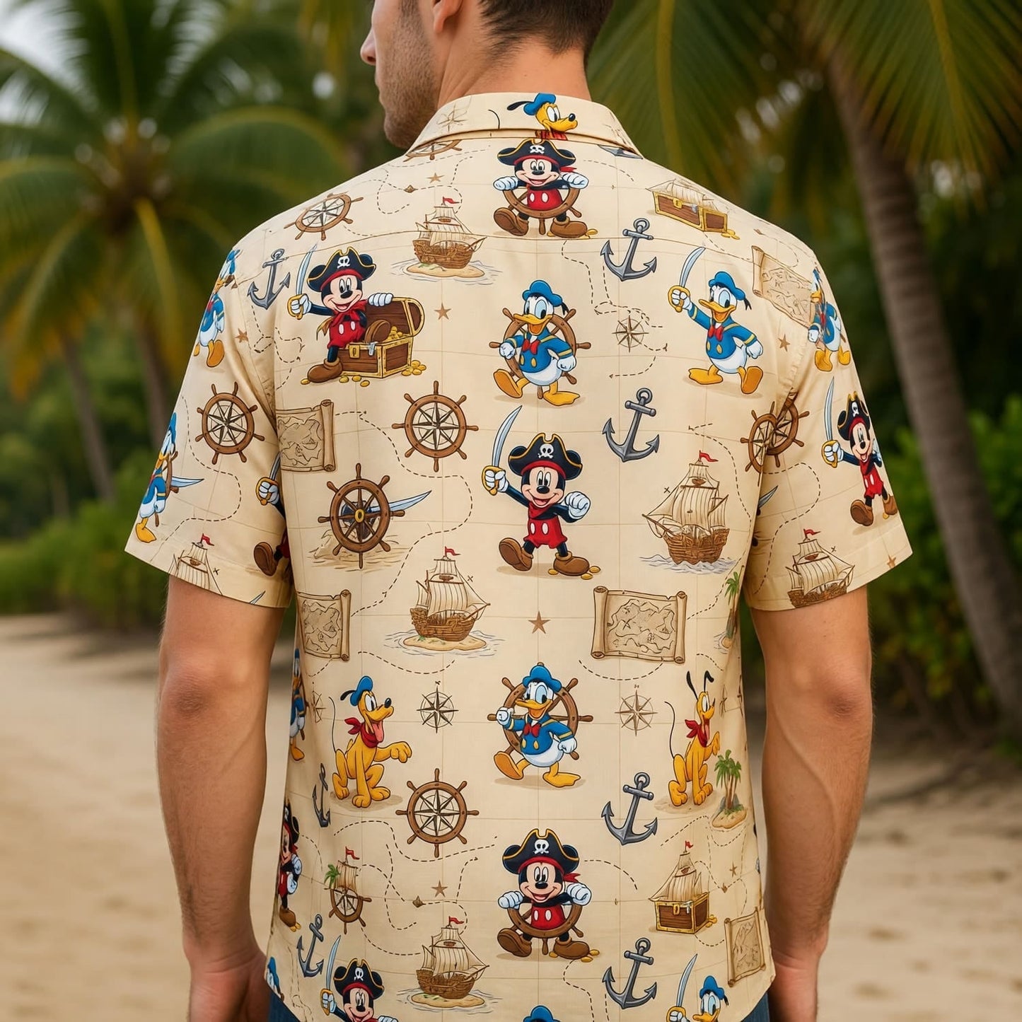 Pirate Mouse Hawaiian Shirt - Cartoon Nautical Map Pattern - HWB47YAPM