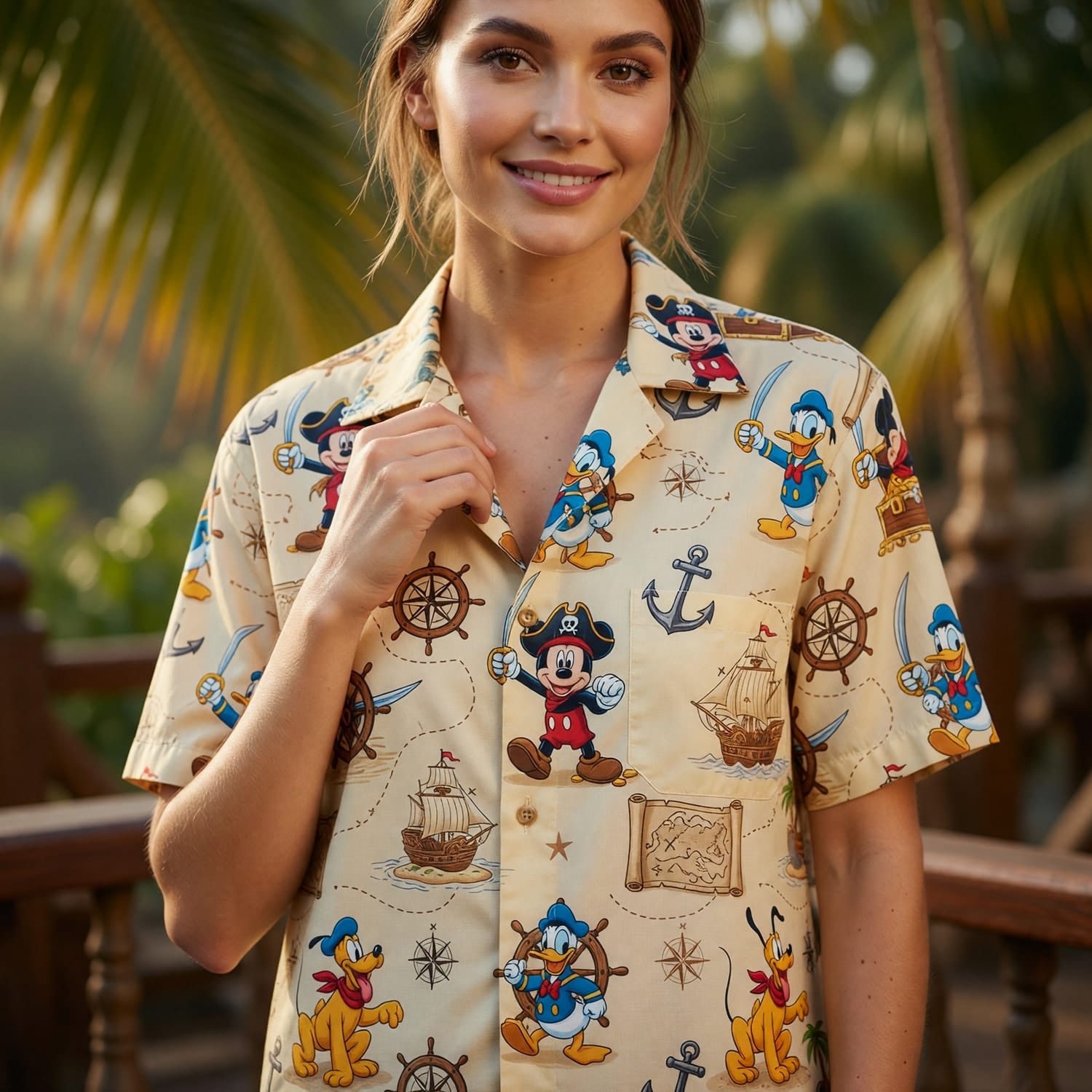 Pirate Mouse Hawaiian Shirt - Cartoon Nautical Map Pattern - HWB47YAPM