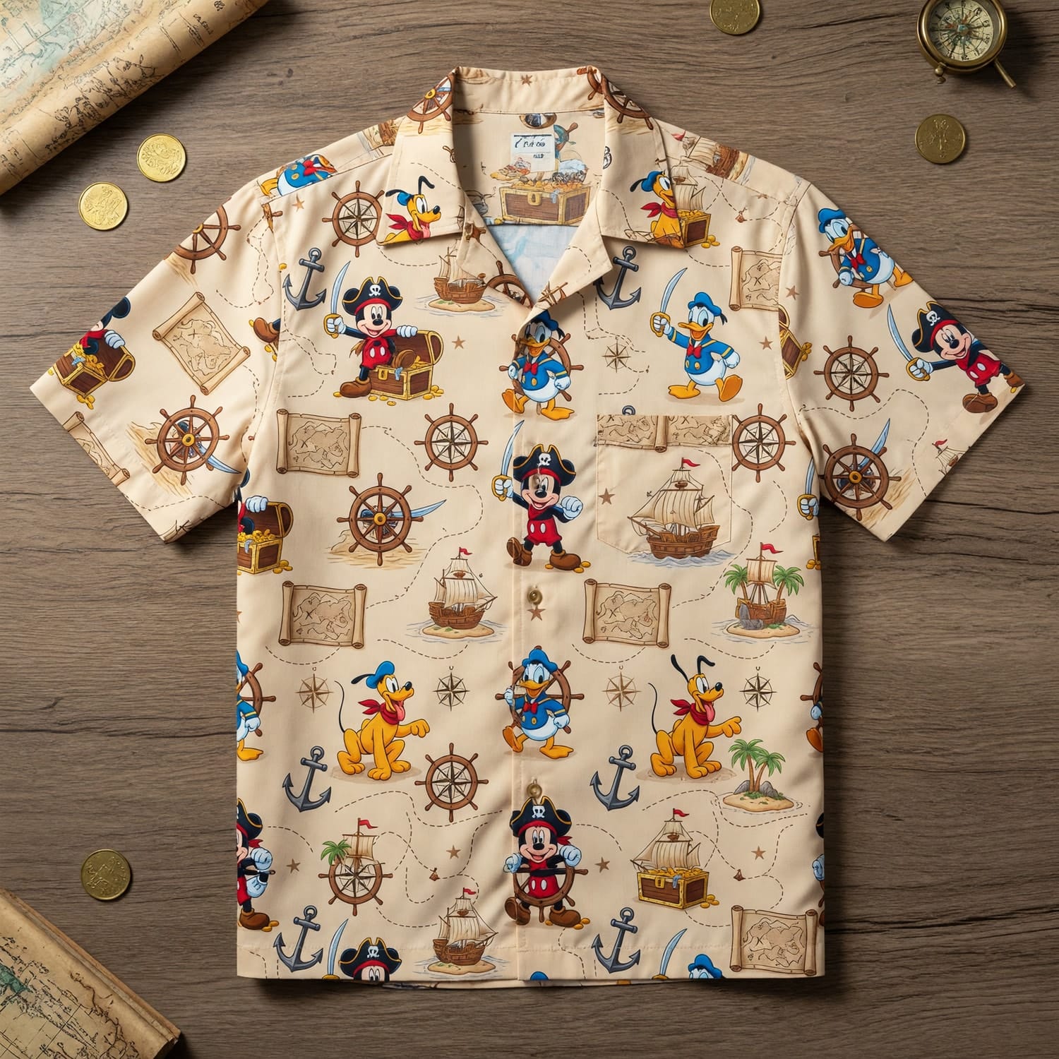 Pirate Mouse Hawaiian Shirt - Cartoon Nautical Map Pattern - HWB47YAPM