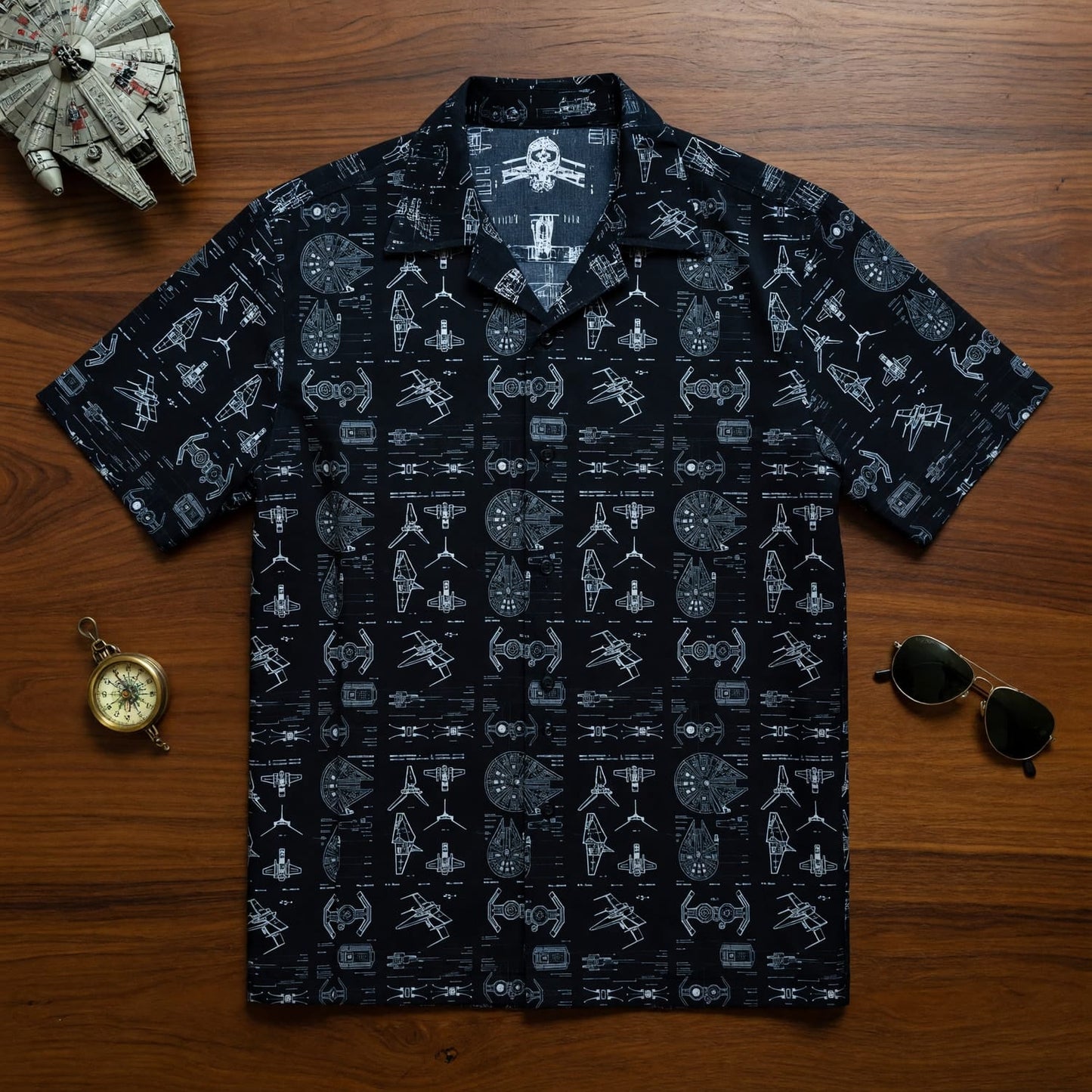 Galactic Ships Hawaiian Shirt - Blueprint Fleet Pattern Apparel - HWBLR9YEF