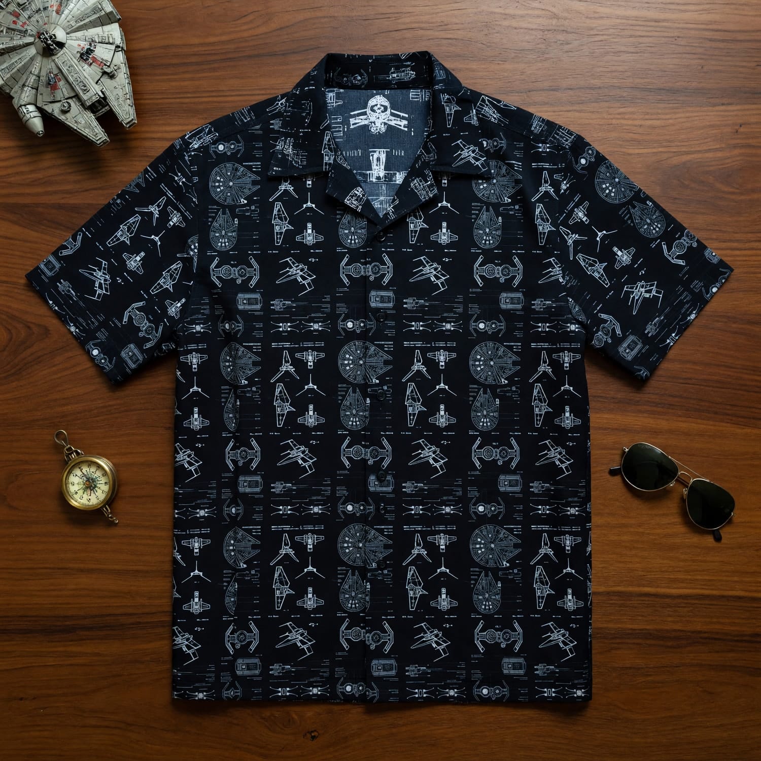 Galactic Ships Hawaiian Shirt - Blueprint Fleet Pattern Apparel - HWBLR9YEF