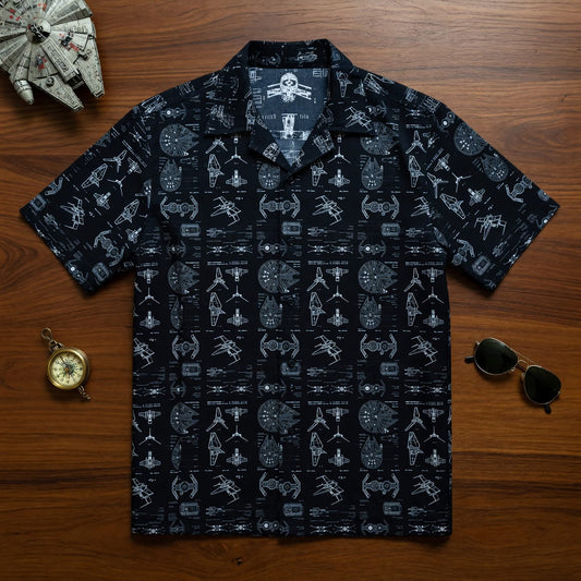 Galactic Ships Hawaiian Shirt - Blueprint Fleet Pattern Apparel - HWBLR9YEF