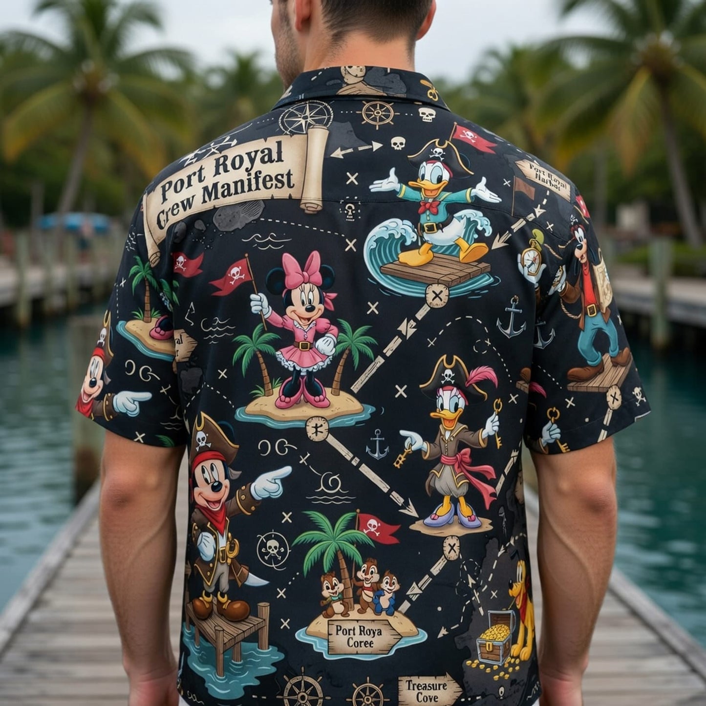 Pirates Hawaiian Shirt - Mouse Treasure Map Crew - HWBT59QR9