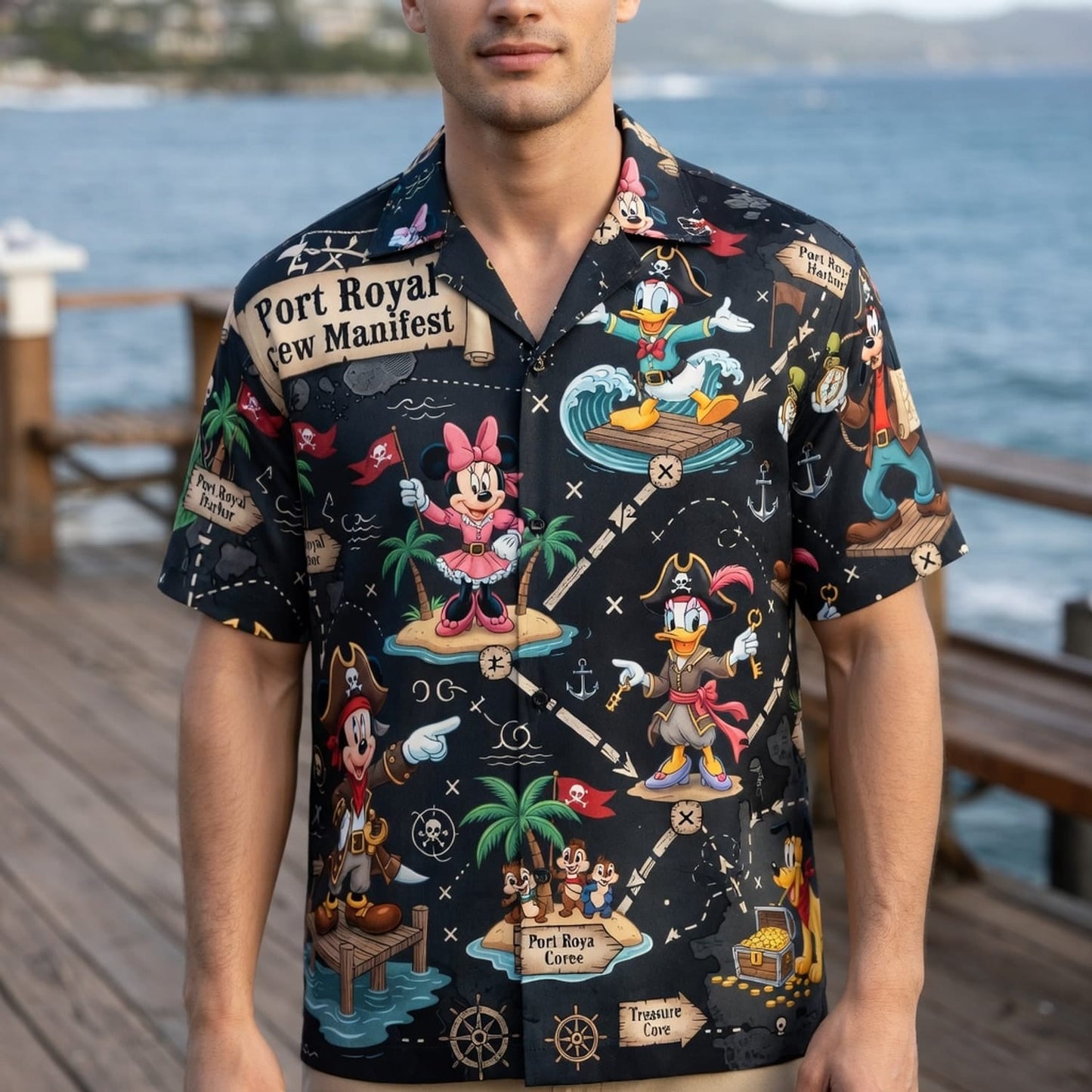 Pirates Hawaiian Shirt - Mouse Treasure Map Crew - HWBT59QR9