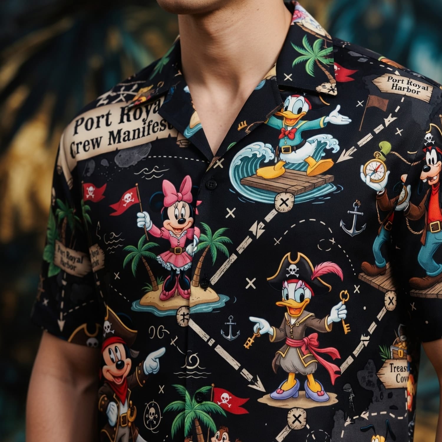 Pirates Hawaiian Shirt - Mouse Treasure Map Crew - HWBT59QR9