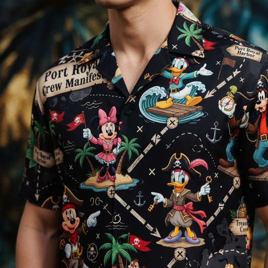 Pirates Hawaiian Shirt - Mouse Treasure Map Crew - HWBT59QR9