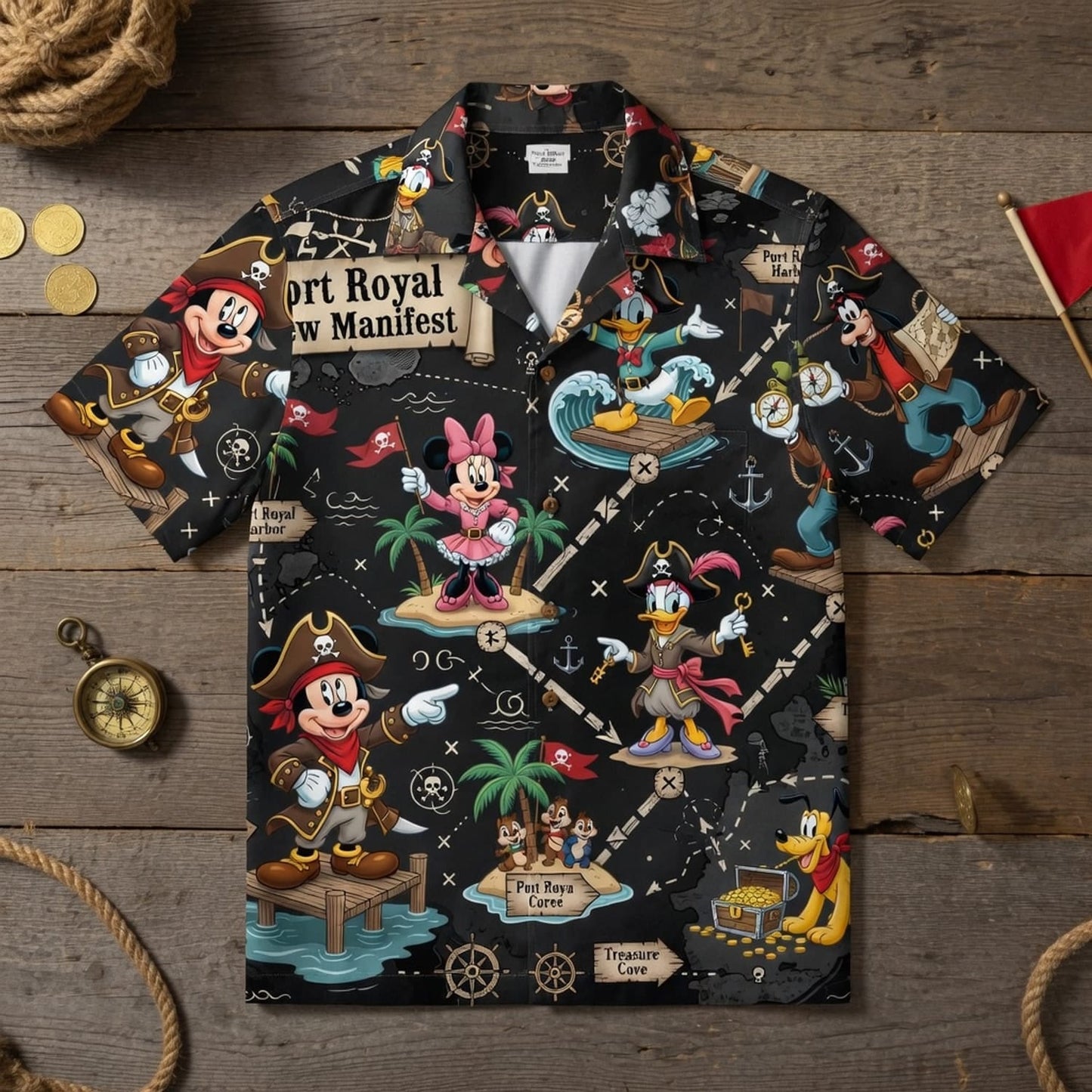 Pirates Hawaiian Shirt - Mouse Treasure Map Crew - HWBT59QR9