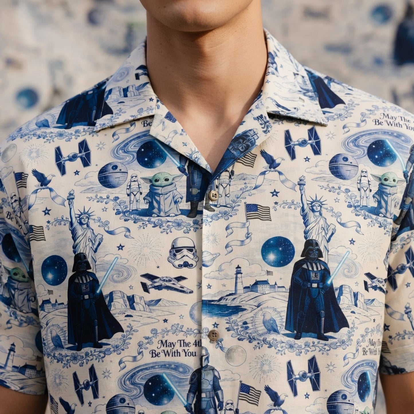 Galactic Americana Toile Premium Hawaiian Shirt - Dark Lord Green Baby Alien Bounty Hunter Patriotic - HWC3PZO001