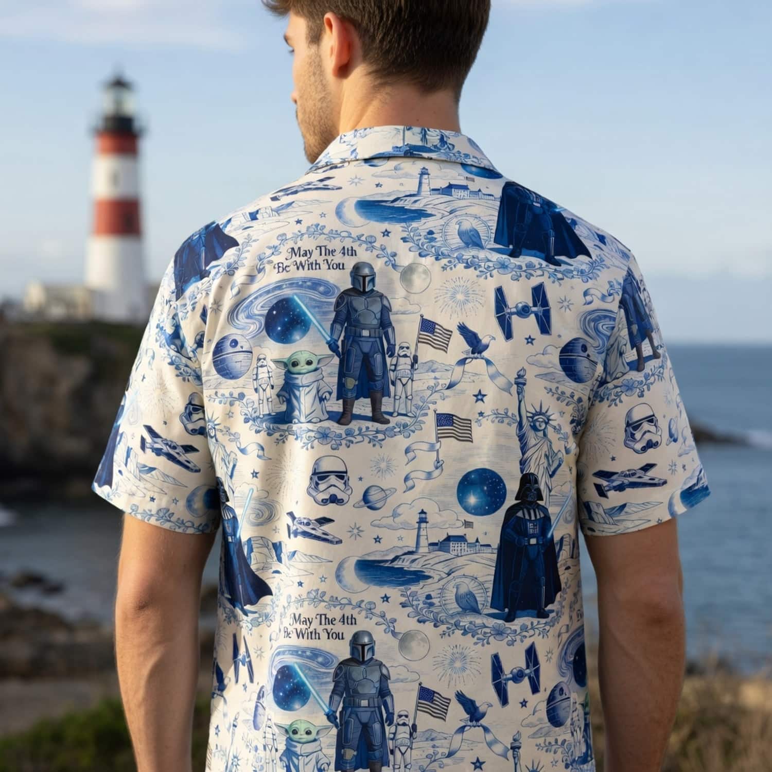 Galactic Americana Toile Premium Hawaiian Shirt - Dark Lord Green Baby Alien Bounty Hunter Patriotic - HWC3PZO001