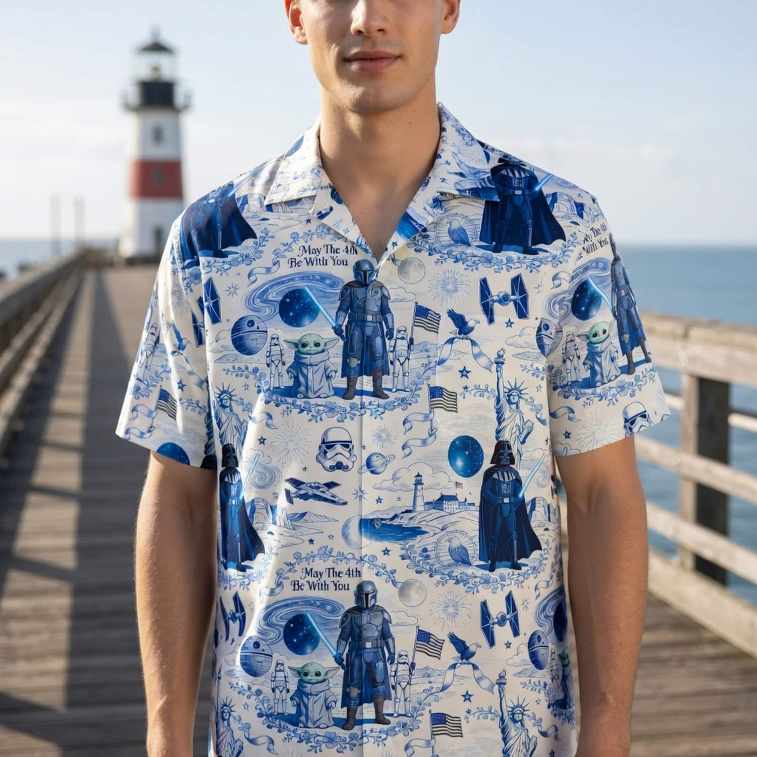 Galactic Americana Toile Premium Hawaiian Shirt - Dark Lord Green Baby Alien Bounty Hunter Patriotic - HWC3PZO001