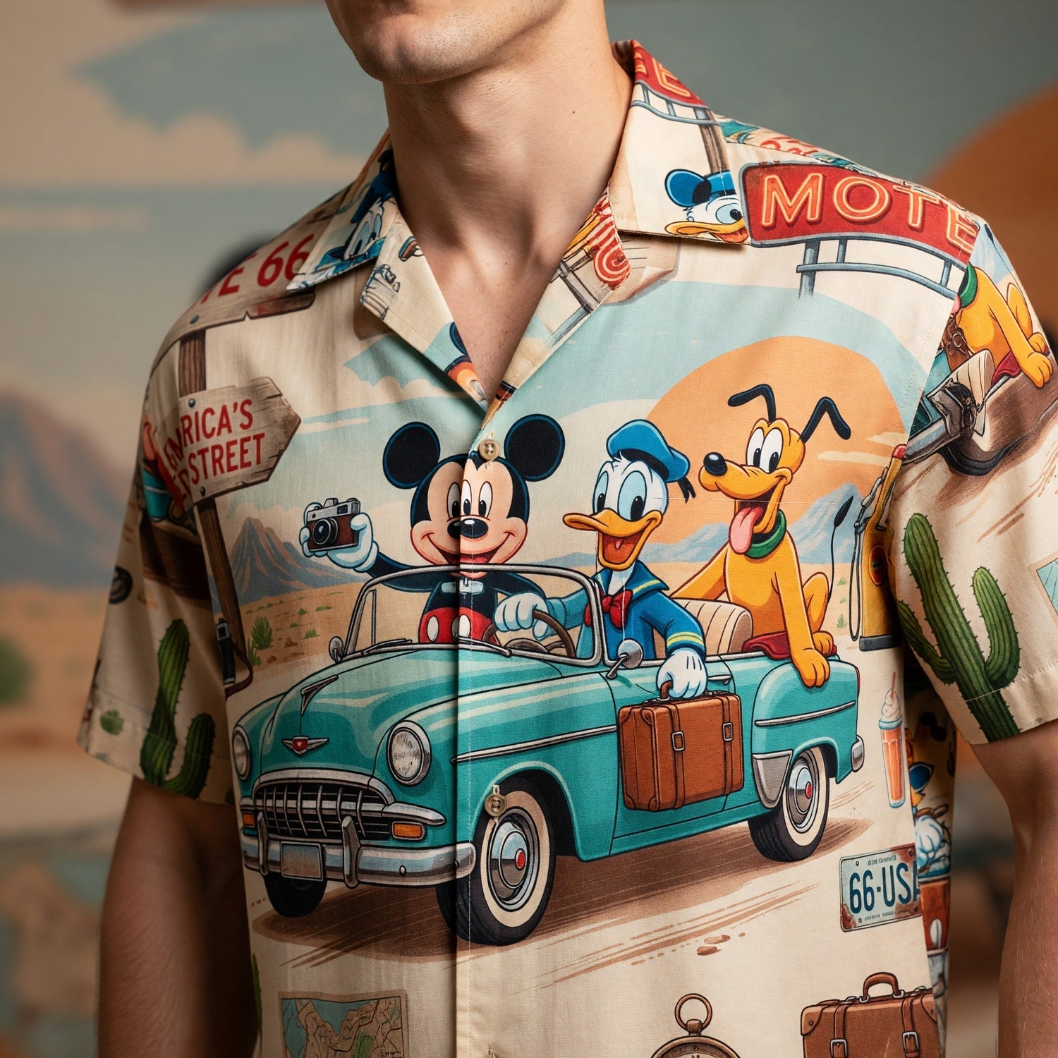 Route 66 Hawaiian Shirt - Retro Mouse Duck Pup Road Trip - HWCMGM70K