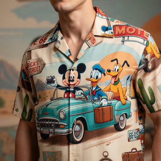 Route 66 Hawaiian Shirt - Retro Mouse Duck Pup Road Trip - HWCMGM70K