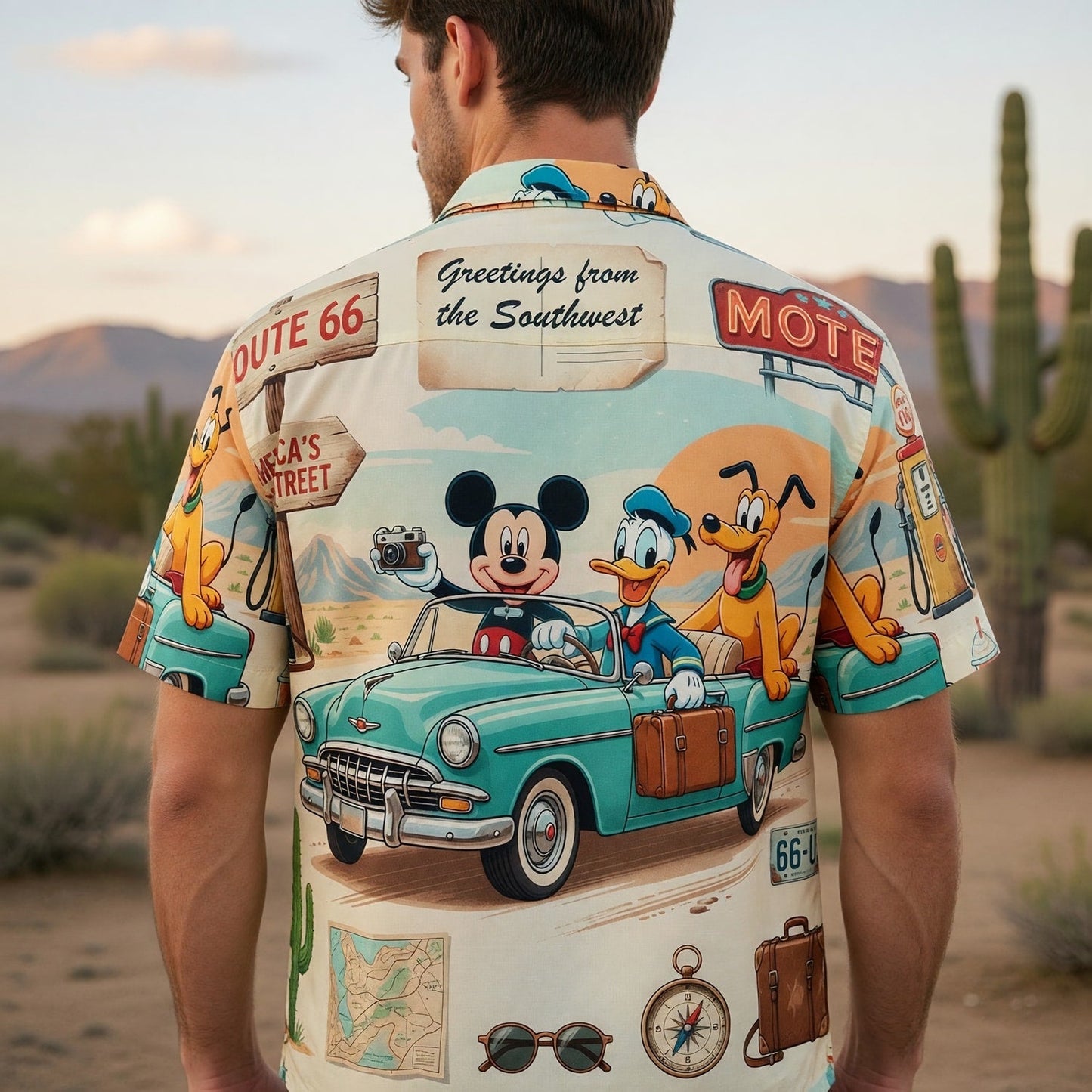 Route 66 Hawaiian Shirt - Retro Mouse Duck Pup Road Trip - HWCMGM70K
