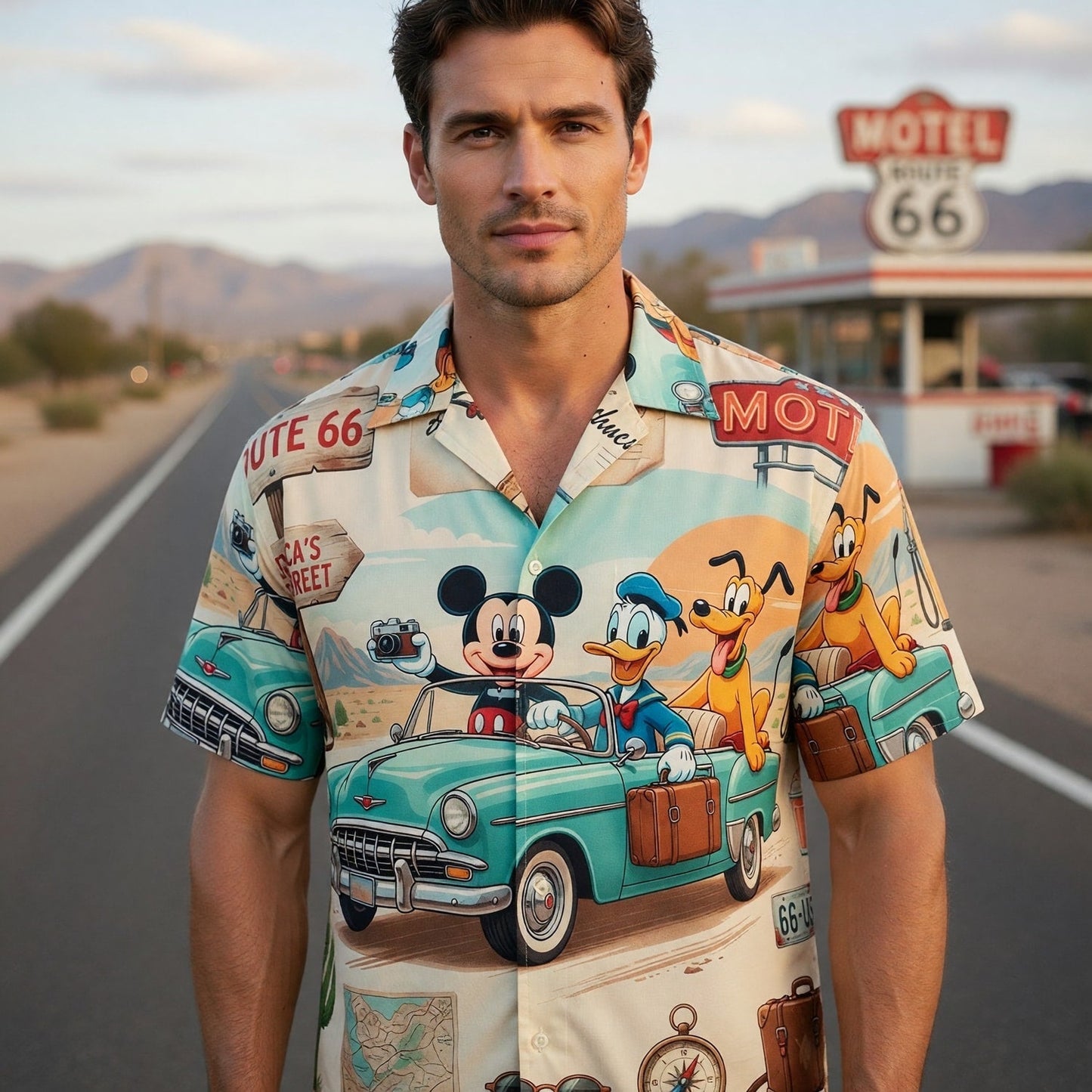 Route 66 Hawaiian Shirt - Retro Mouse Duck Pup Road Trip - HWCMGM70K