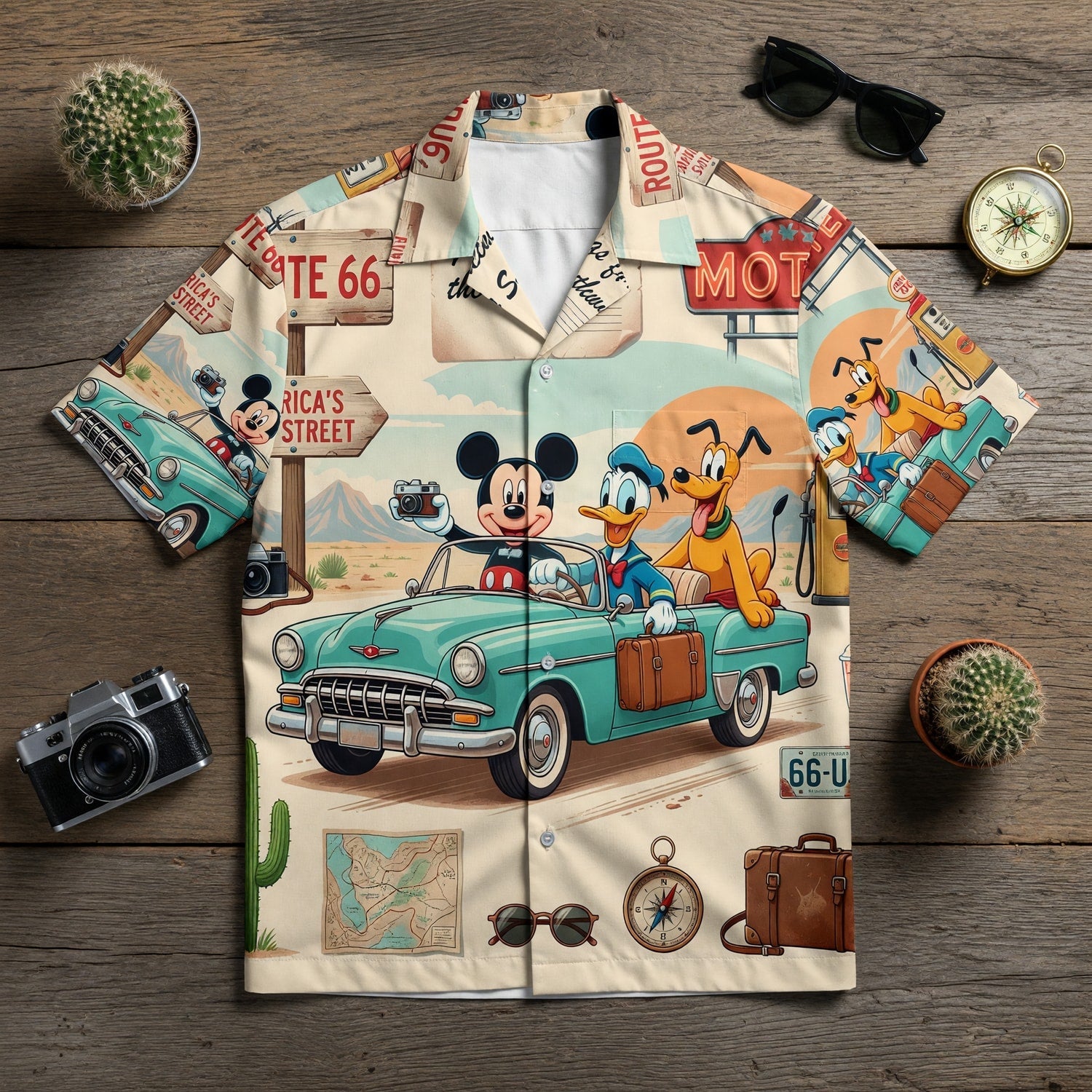 Route 66 Hawaiian Shirt - Retro Mouse Duck Pup Road Trip - HWCMGM70K