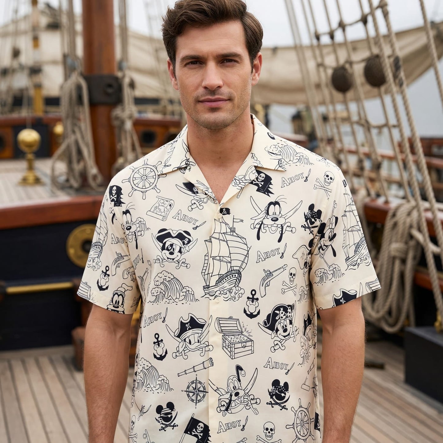 Pirate Mouse Hawaiian Shirt - Ahoy Cartoon Beach Apparel - HWCZTJZGF