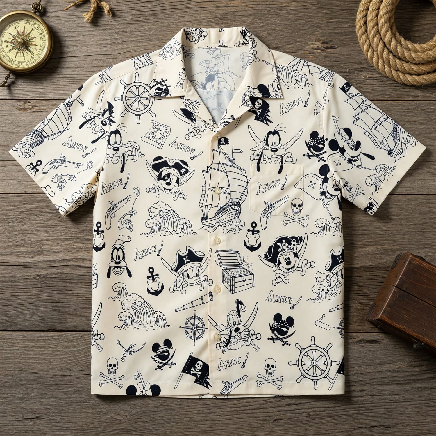 Pirate Mouse Hawaiian Shirt - Ahoy Cartoon Beach Apparel - HWCZTJZGF