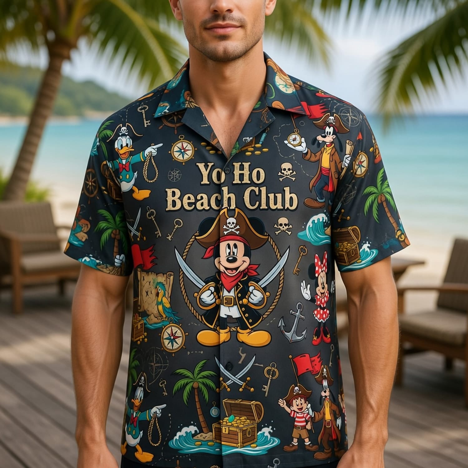 Yo Ho Beach Club Hawaiian Shirt - Mouse Pirate Tropical Apparel - HWHB7FR5I