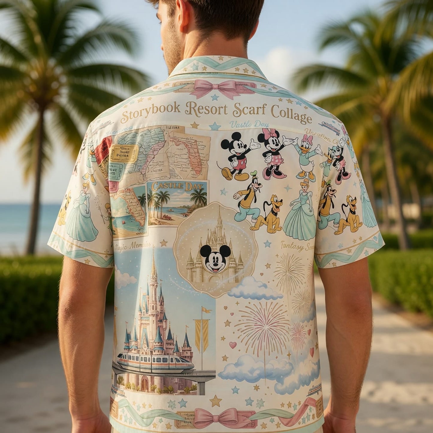 Theme Park Characters Hawaiian Shirt - Storybook Resort Collage - HWHH8KOUF