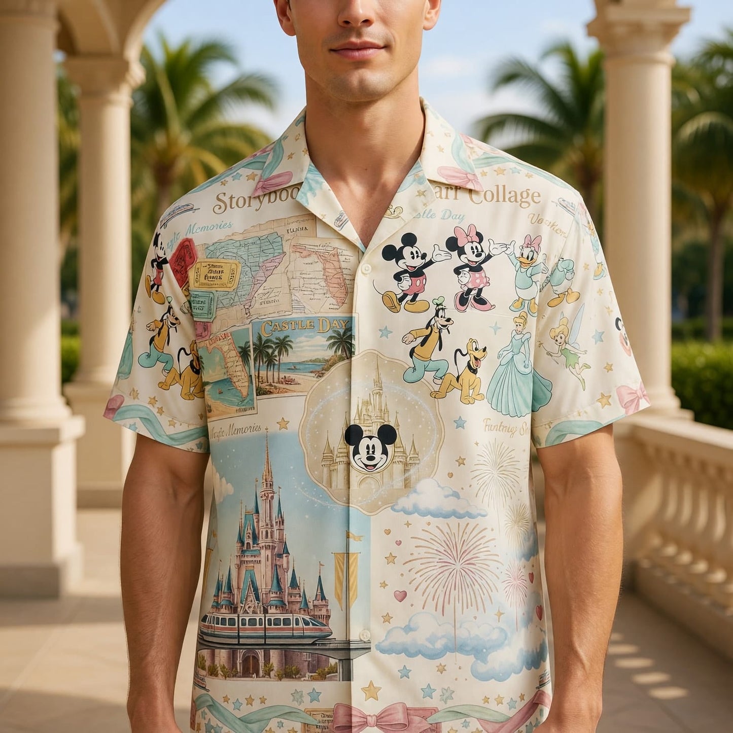 Theme Park Characters Hawaiian Shirt - Storybook Resort Collage - HWHH8KOUF