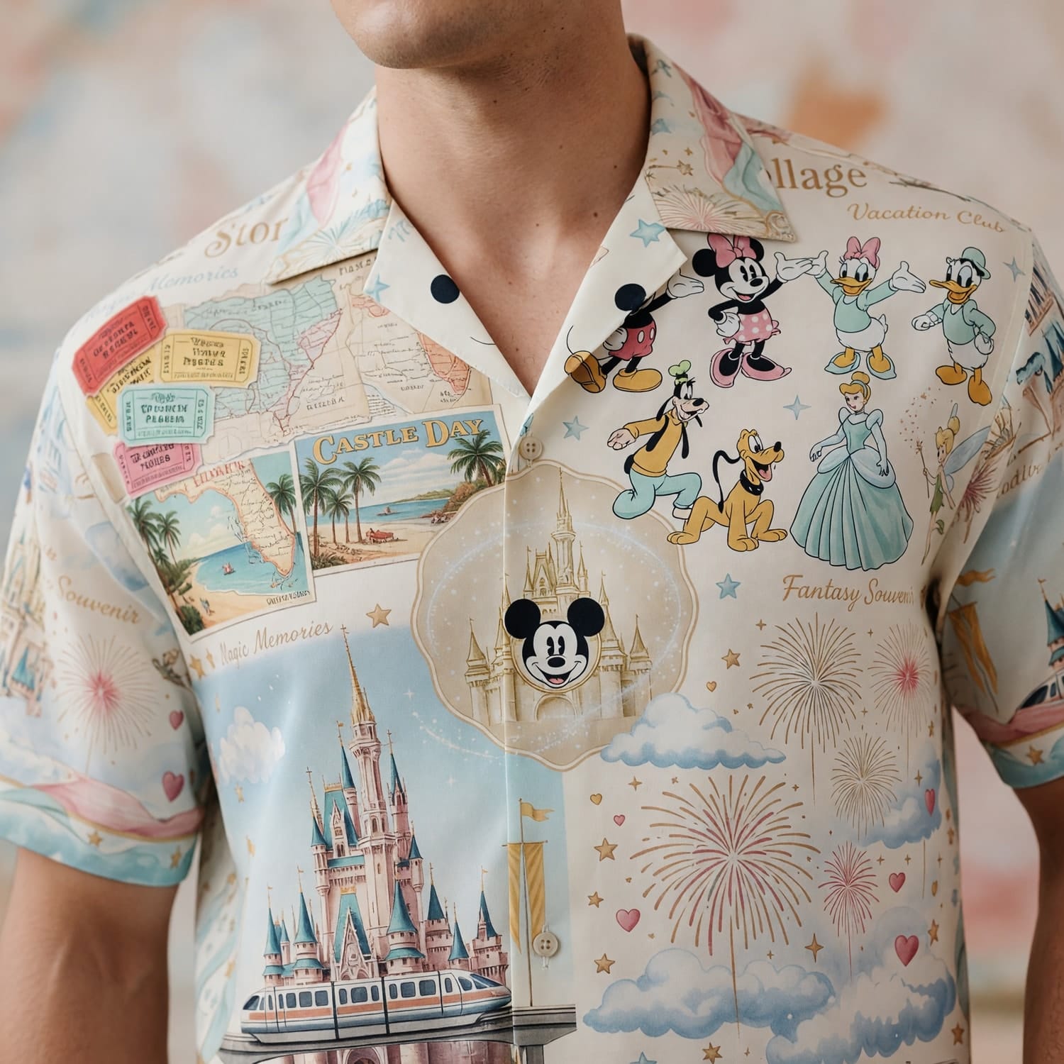 Theme Park Characters Hawaiian Shirt - Storybook Resort Collage - HWHH8KOUF